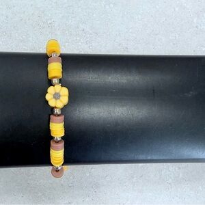 Yellow and Brown Flower Beaded Bracelet